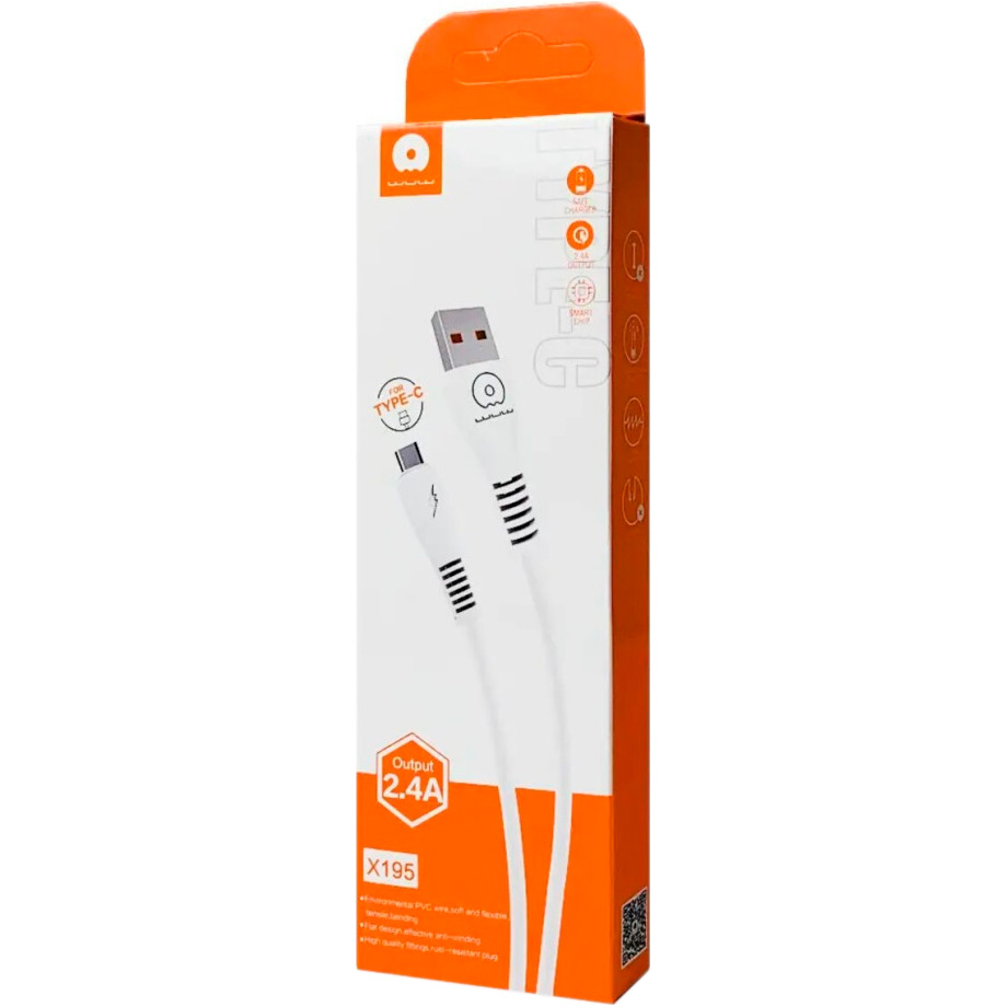Кабель WUW-X195 USB Type-C 2.4A 1m White — фото 2