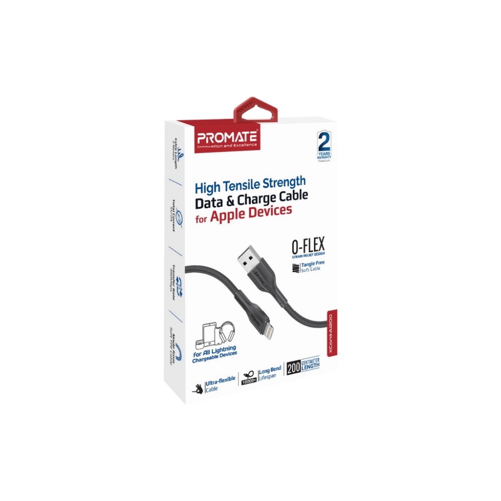Дата кабель USB 2.0 AM to Lightning 2.0m 2A xCord-Ai200 black Promate (xcord-ai200.black) — фото 2