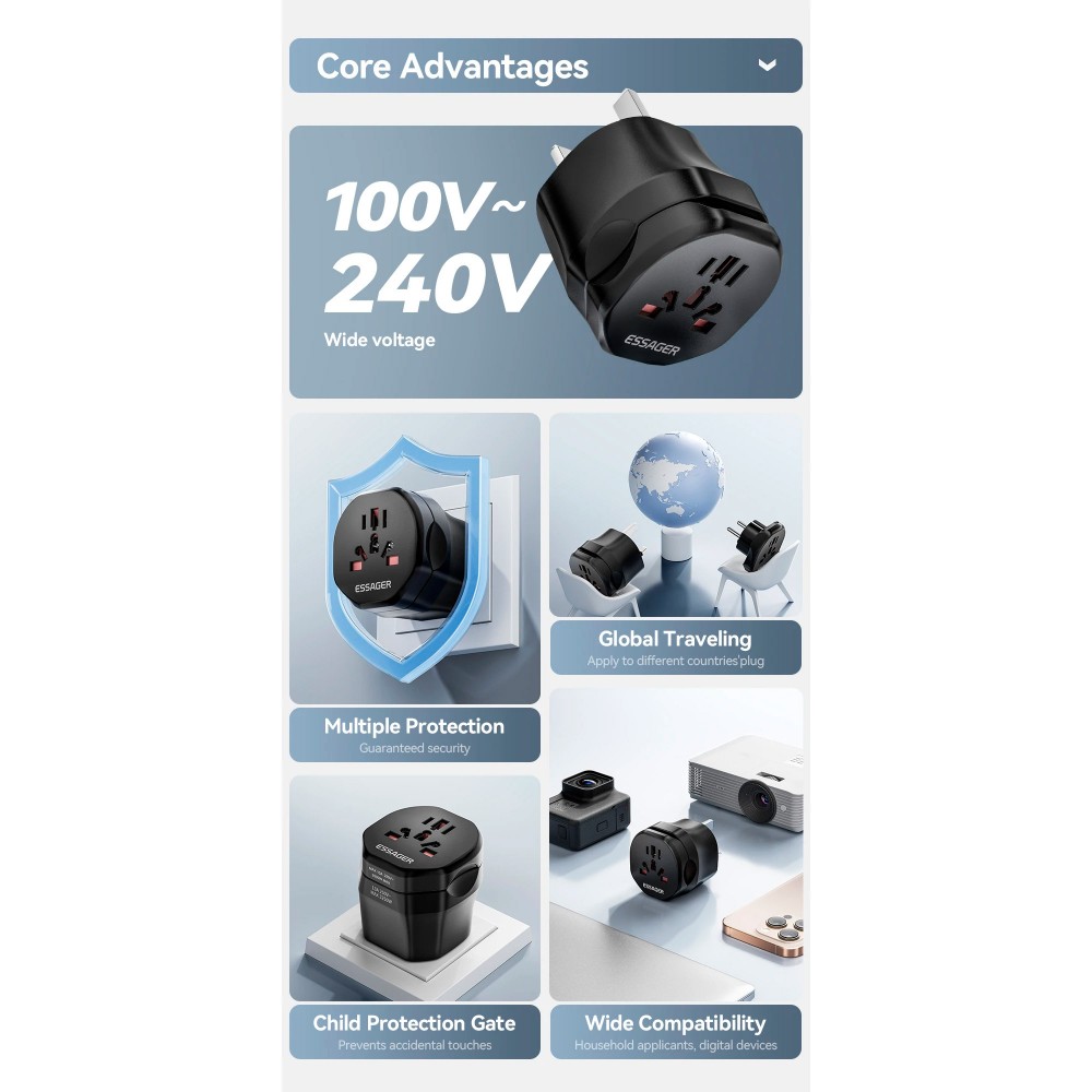 Перехідник на євророзетку Essager global universal adapter EU male to world female (ECTZH-YCB01-Z) — фото 3