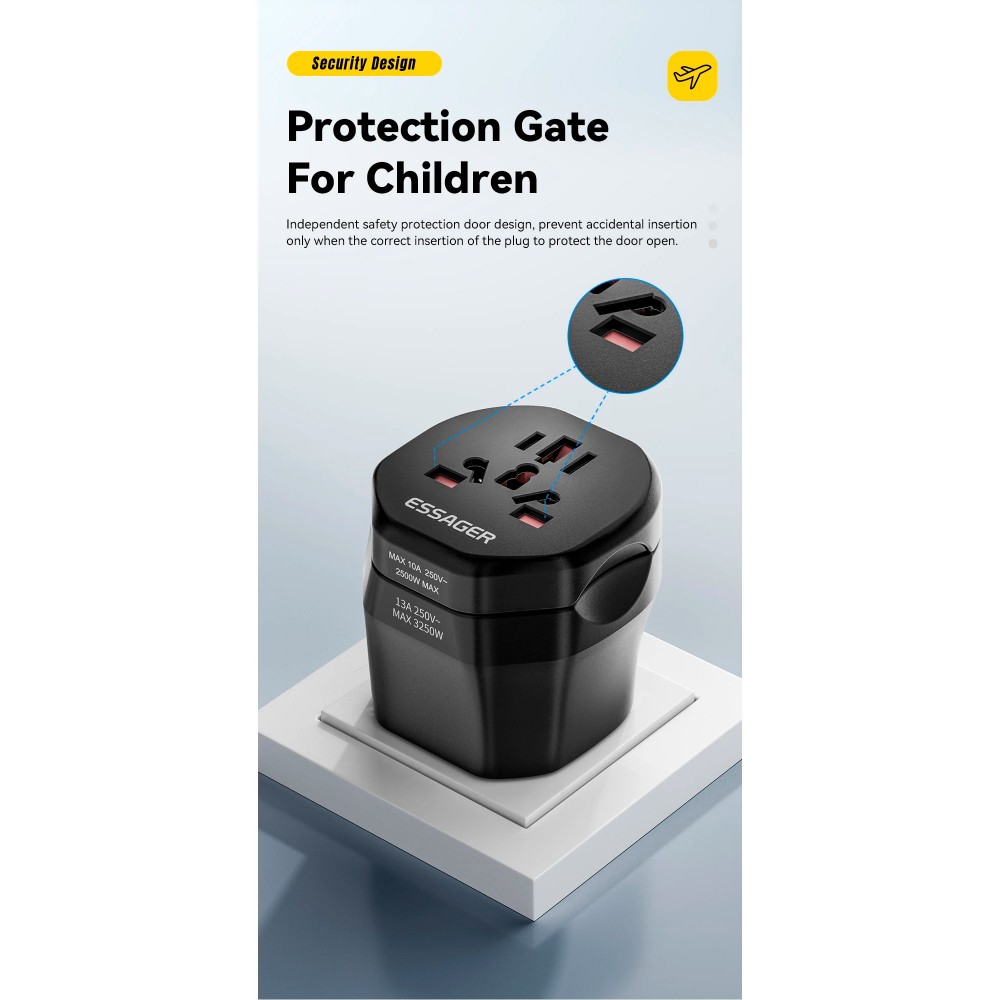 Перехідник на євророзетку Essager global universal adapter EU male to world female (ECTZH-YCB01-Z) — фото 10