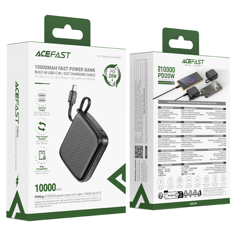 Батарея універсальна ACEFAST M15-10000 PD20W power bank with cable Black — фото 8