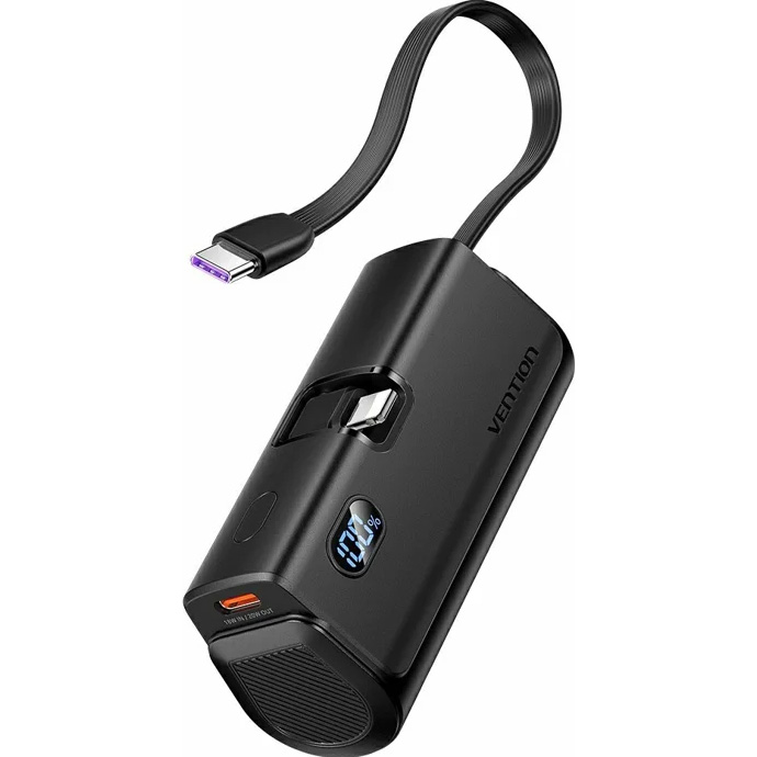 Батарея універсальна Vention 4800mAh 22.5W PD USB-C In/Out LED display with built-in Lightning cable Black (FHRB0) — фото 2