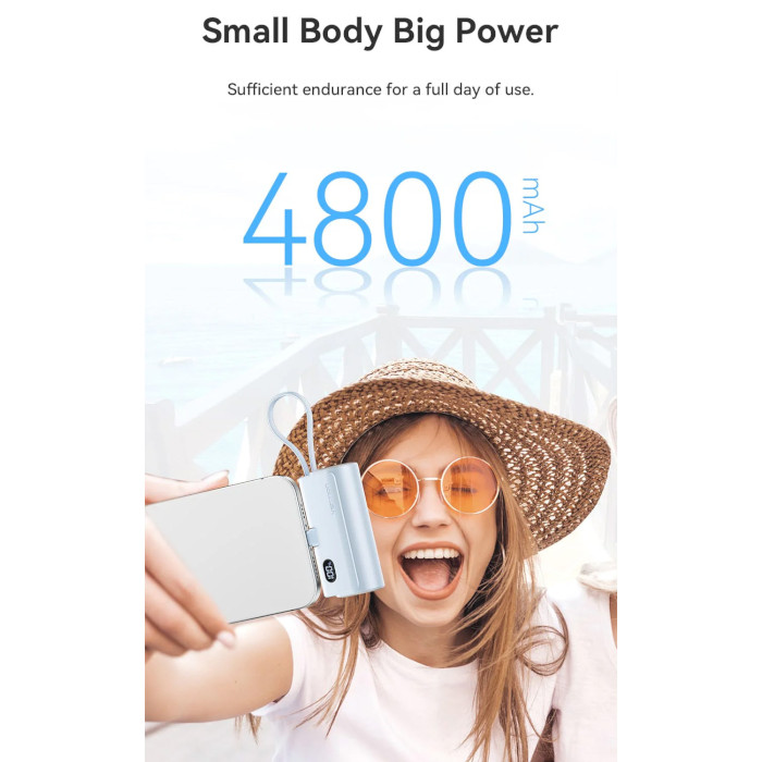 Батарея універсальна Vention 4800mAh 22.5W PD USB-C In/Out LED display with built-in Lightning cable Black (FHRB0) — фото 6