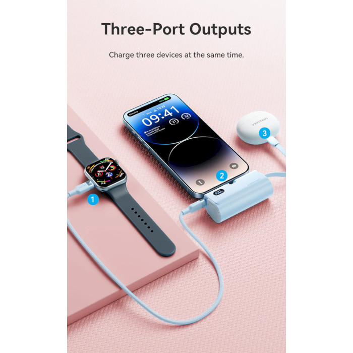 Батарея універсальна Vention 4800mAh 22.5W PD USB-C In/Out LED display with built-in Lightning cable Black (FHRB0) — фото 7
