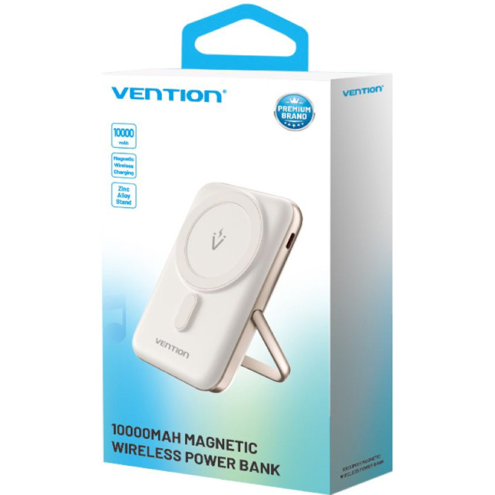 Батарея універсальна Vention 10000mAh Magnetic Wireless 20W PD USB-C In/Out QI-15W White (FHNW0) — фото 4