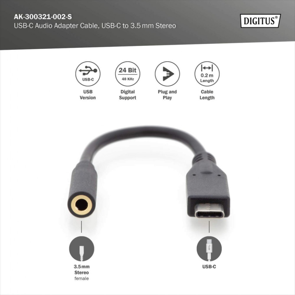 Перехідник USB-C M to 3.5mm F 0.2m Digitus (AK-300321-002-S) — фото 4