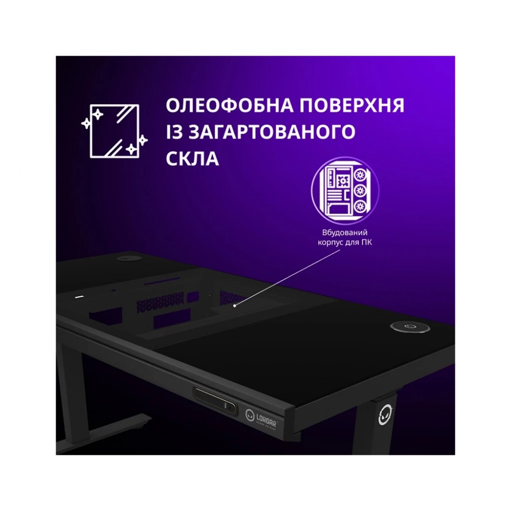 Комп'ютерний стіл Lorgar ELITE 90G Glass Black (LRG-DE90G) — фото 9