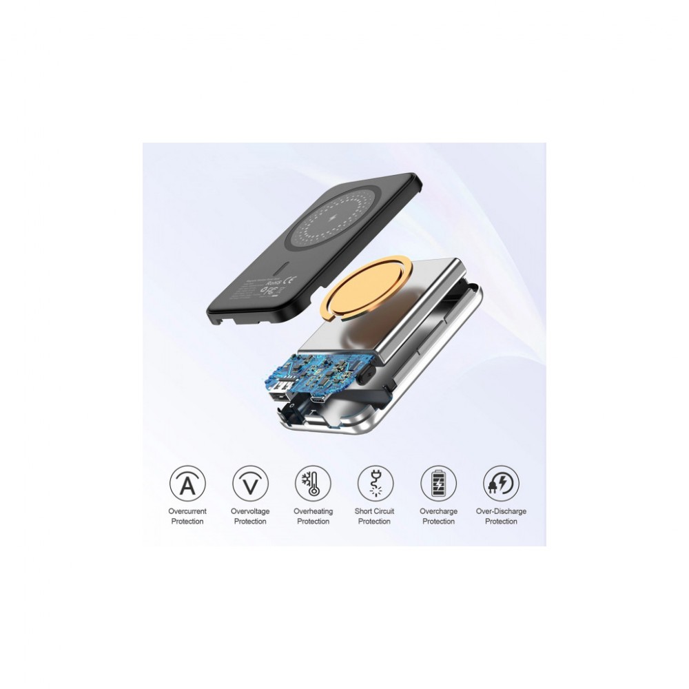 Батарея універсальна Choetech Magnetic Wireless 5000mAh 10W, USB-A,USB-C In/Out (B655 / 6932112104779) — фото 7