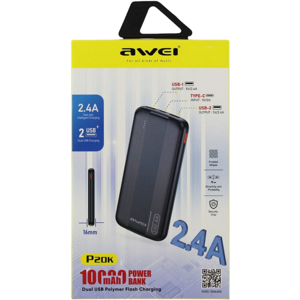 Батарея універсальна AWEI P20K 10000mAh 12W Black (6954284009744) — фото 4