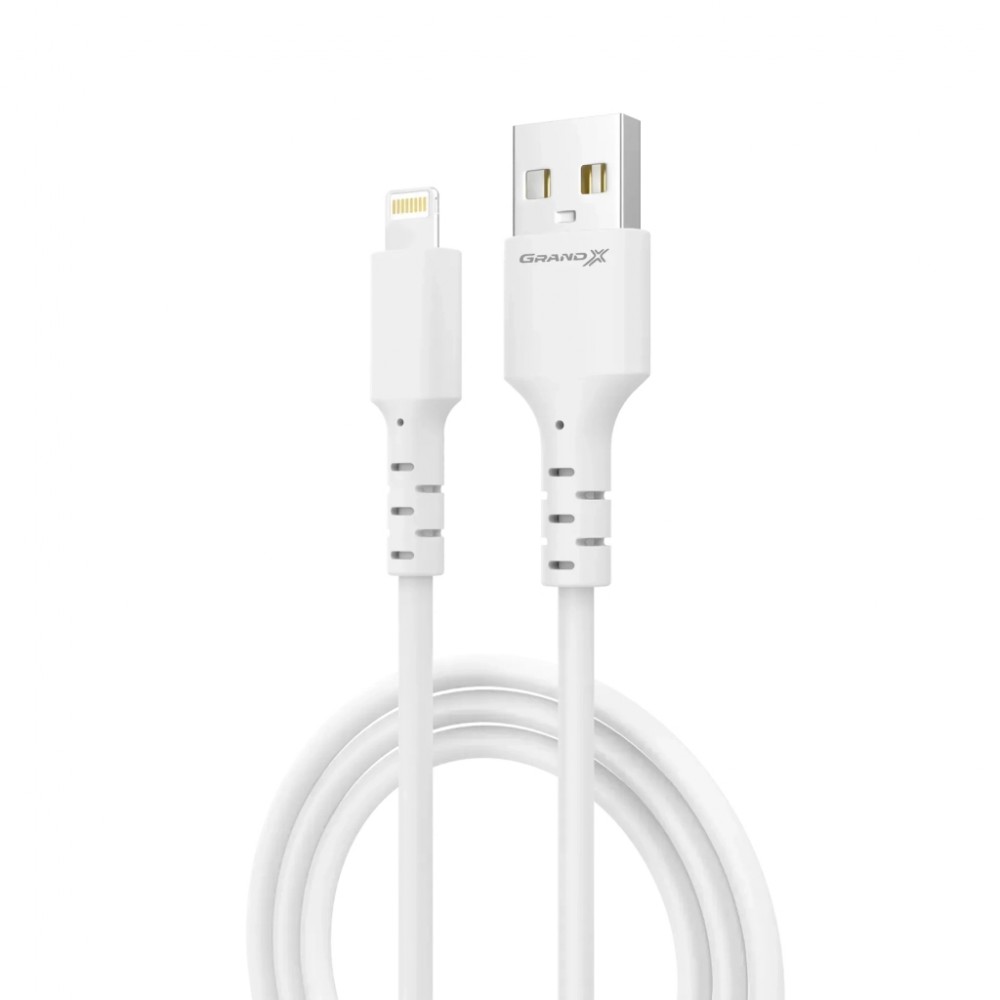 Дата кабель USB 2.0 AM to Lightning 1.0m 2.4A white Grand-X (PL-05W) — фото 2