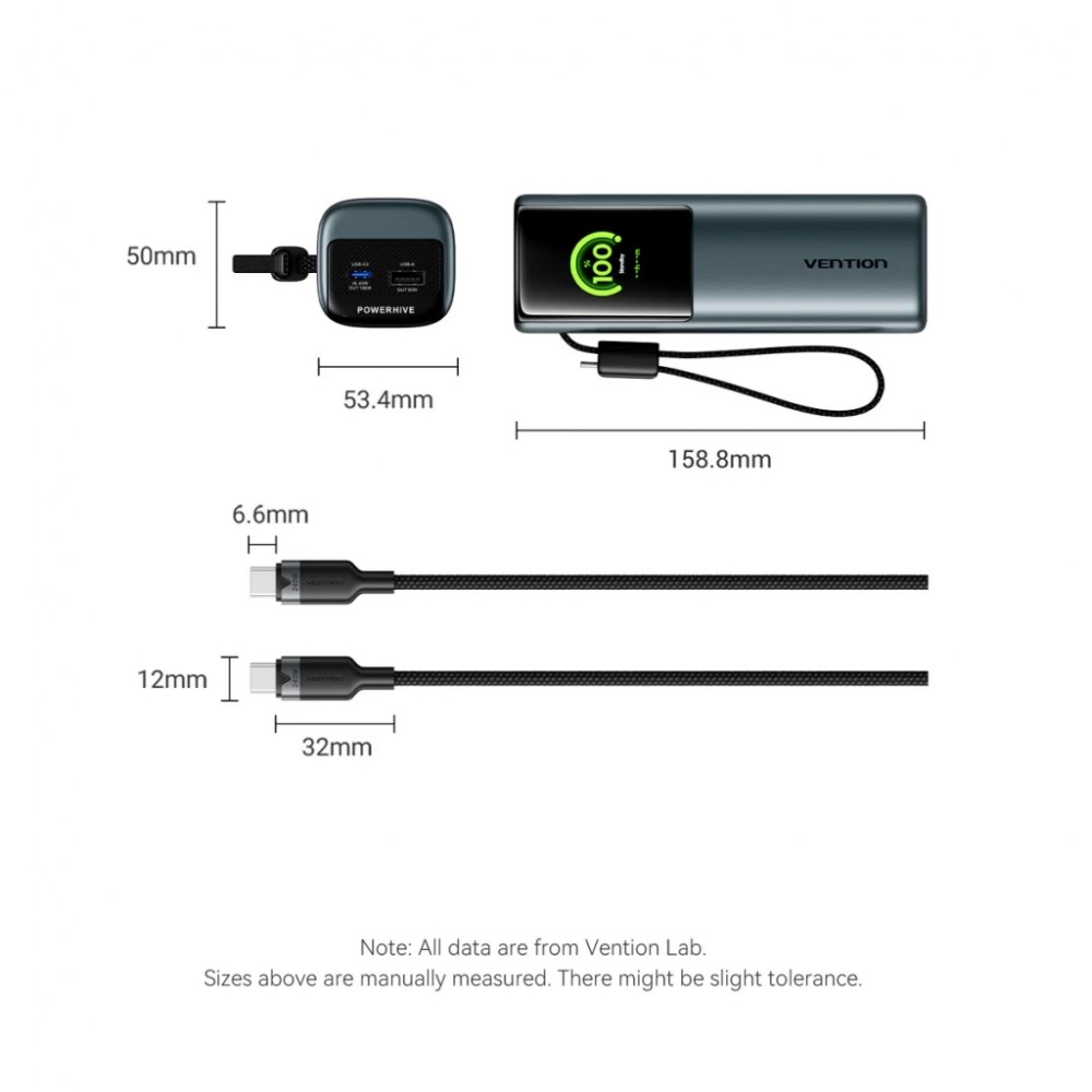 Батарея універсальна Vention 20000 mAh 165W Gray TFT Display Type (FKFH0) — фото 3
