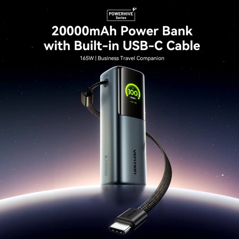 Батарея універсальна Vention 20000 mAh 165W Gray TFT Display Type (FKFH0) — фото 4