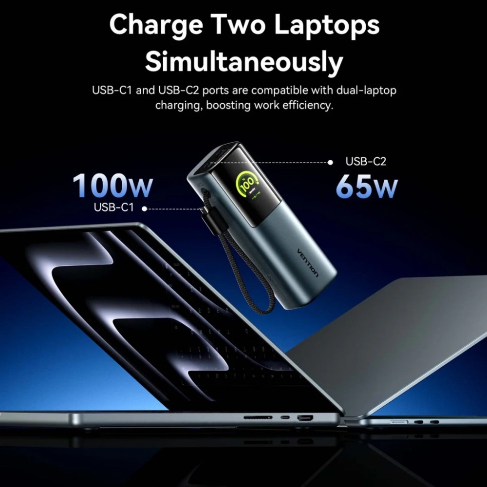 Батарея універсальна Vention 20000 mAh 165W Gray TFT Display Type (FKFH0) — фото 8