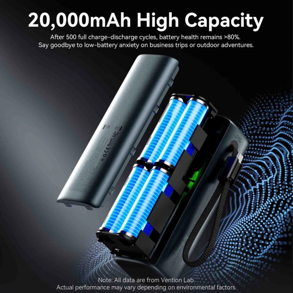 Батарея універсальна Vention 20000 mAh 165W Gray TFT Display Type (FKFH0) — фото 11