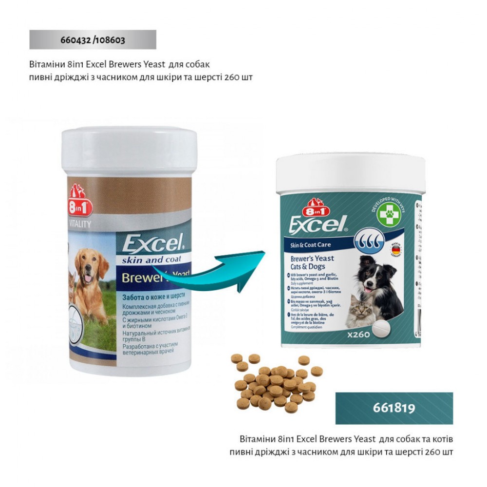 Вітаміни для собак 8in1 Excel Brewers Yeast для пивні дріжджі з часником для шкіри та шерсті 260 шт (4048422183815) — фото 2