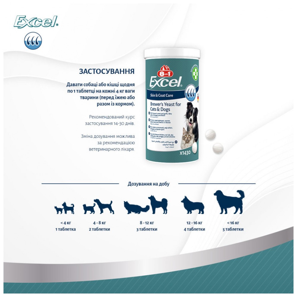 Вітаміни для собак 8in1 Excel Brewers Yeast для пивні дріжджі з часником для шкіри та шерсті 260 шт (4048422183815) — фото 3