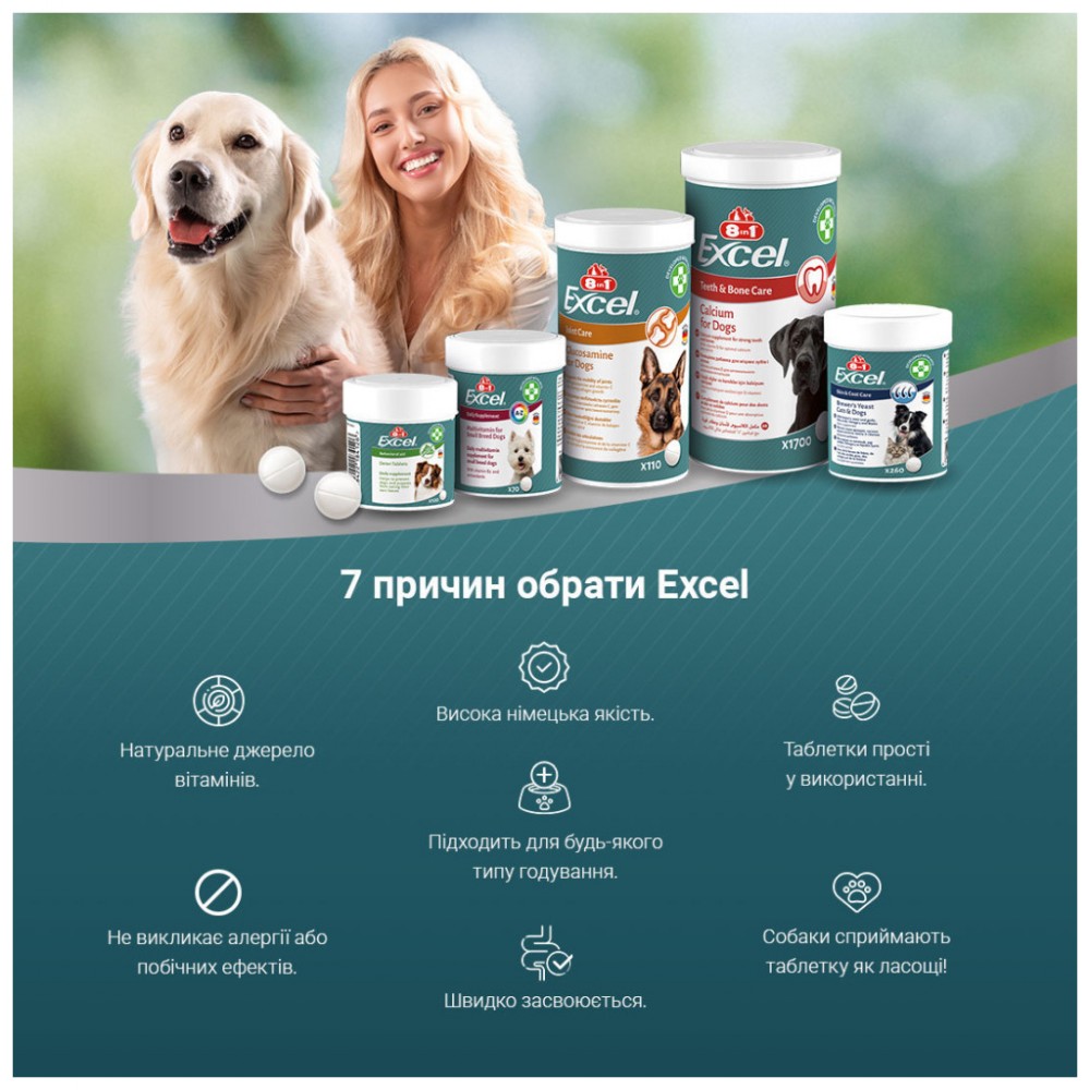 Вітаміни для собак 8in1 Excel Brewers Yeast для пивні дріжджі з часником для шкіри та шерсті 260 шт (4048422183815) — фото 4