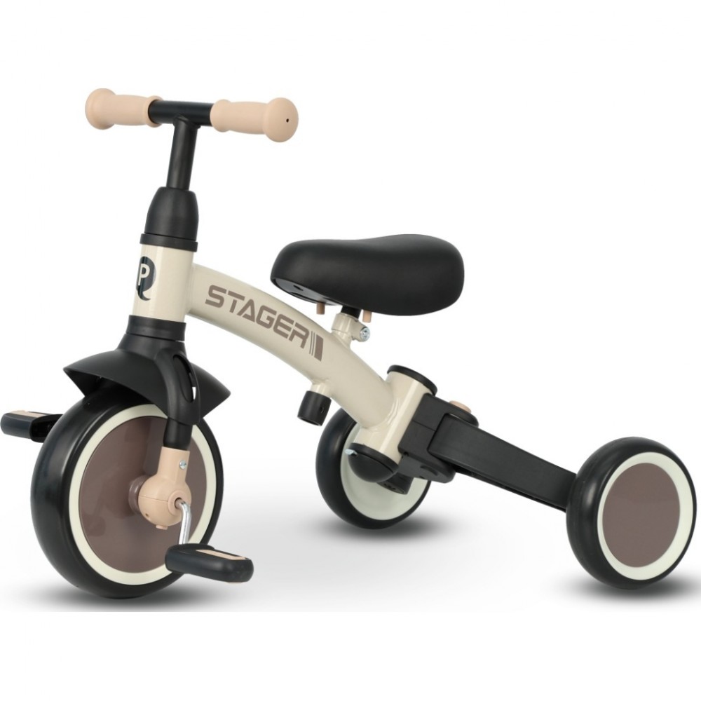 Дитячий велосипед QPlay Stager 3 в 1 з ручкою, біговел, Beige-Brown (T80STAGERBeigeBrown) — фото 2