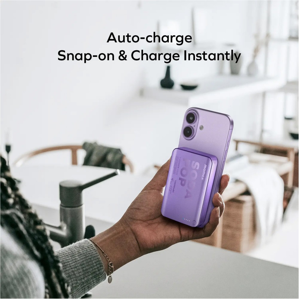 Батарея універсальна Momax 1-Power Pass Magnetic Wireless 15W 10000mAh Purple (IP166U) — фото 6