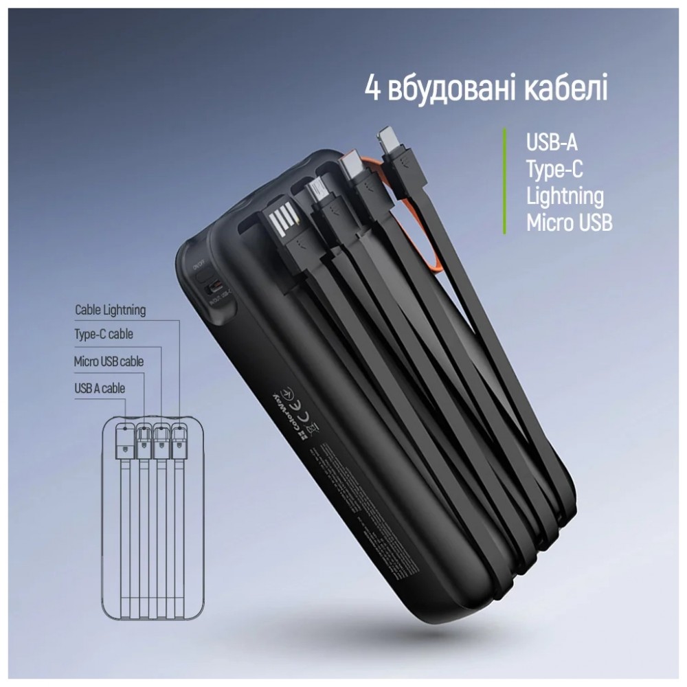 Батарея універсальна ColorWay 20 000 mAh PowerHub PD/22.5W, QC/4.0, Black (CW-PB200LP07BK) — фото 8