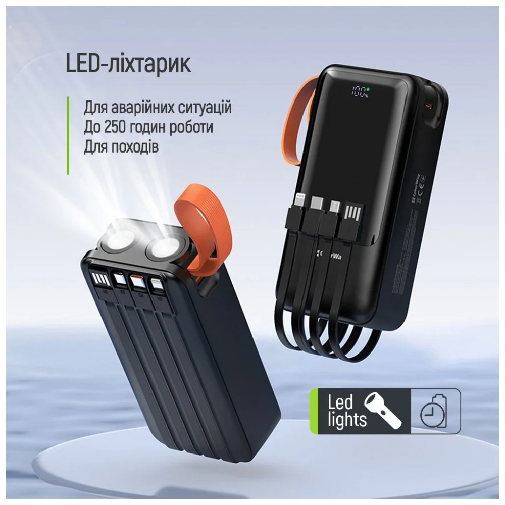 Батарея універсальна ColorWay 30 000 mAh PowerHub PD/22.5W, QC/4.0, Black (CW-PB300LP07BK) — фото 8