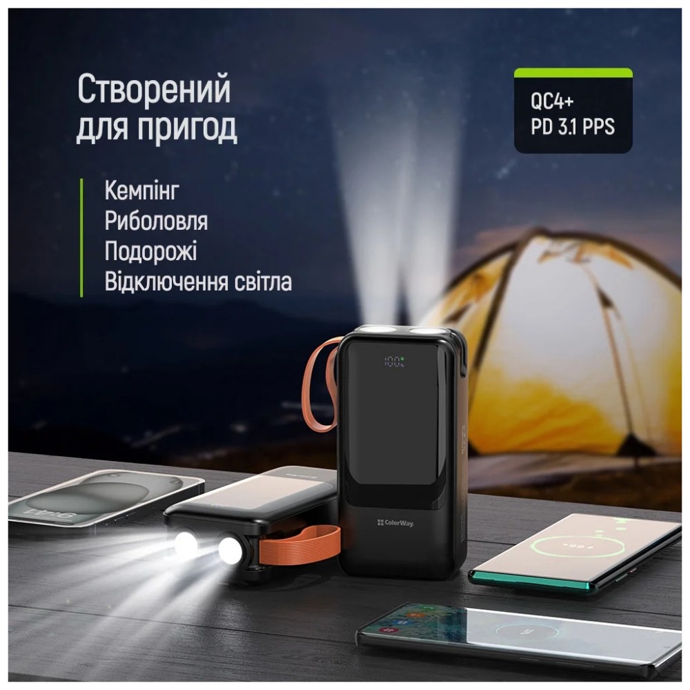 Батарея універсальна ColorWay 30 000 mAh PowerHub PD/22.5W, QC/4.0, Black (CW-PB300LP07BK) — фото 11
