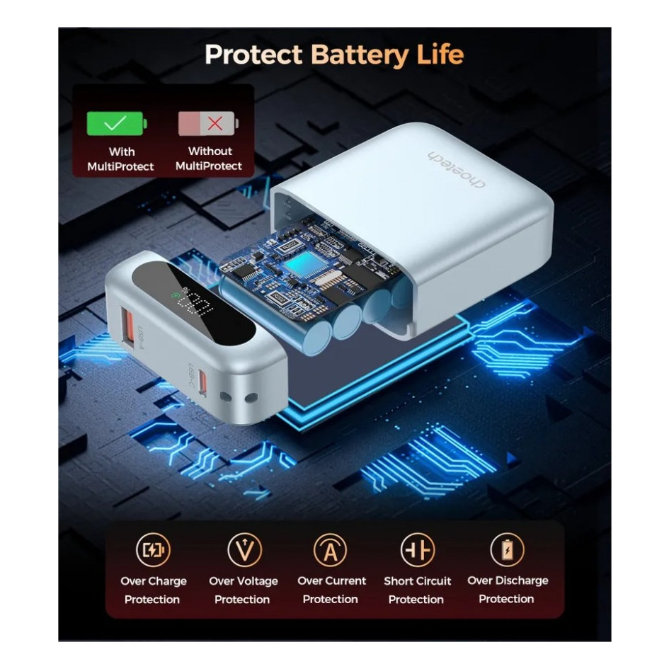 Батарея універсальна Choetech 10000mA, 22.5W, PD, QC, blue (B860-CCLBE) — фото 7