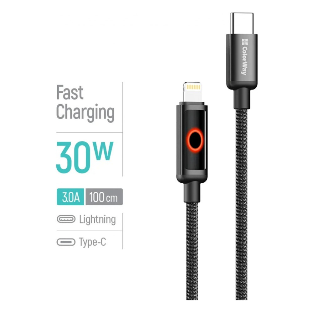 Дата кабель USB-C to Lightning 1.0m PD30W black ColorWay (CW-CBPDCL103-BK) — фото 5