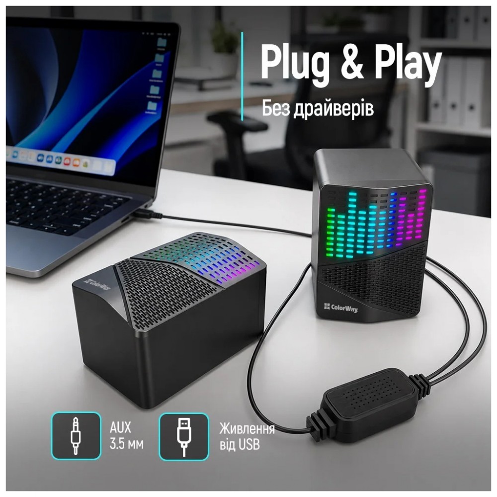 Акустична система ColorWay SoundWave 2.0 RGB USB Black (CW-SPU06BK) — фото 8
