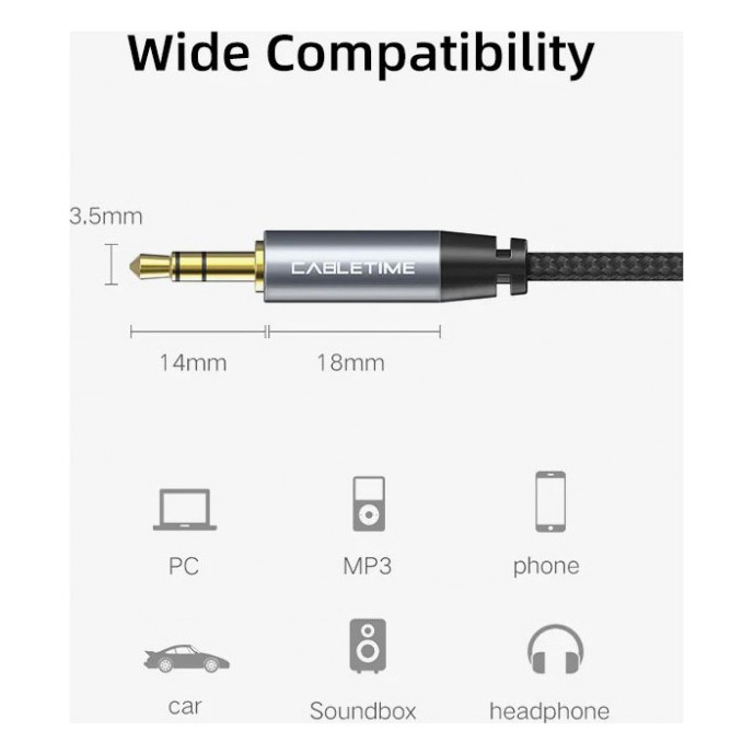 Кабель мультимедійний 3.5mm M to 3.5mm M 1.8m Cabletime (CA915262) — фото 5
