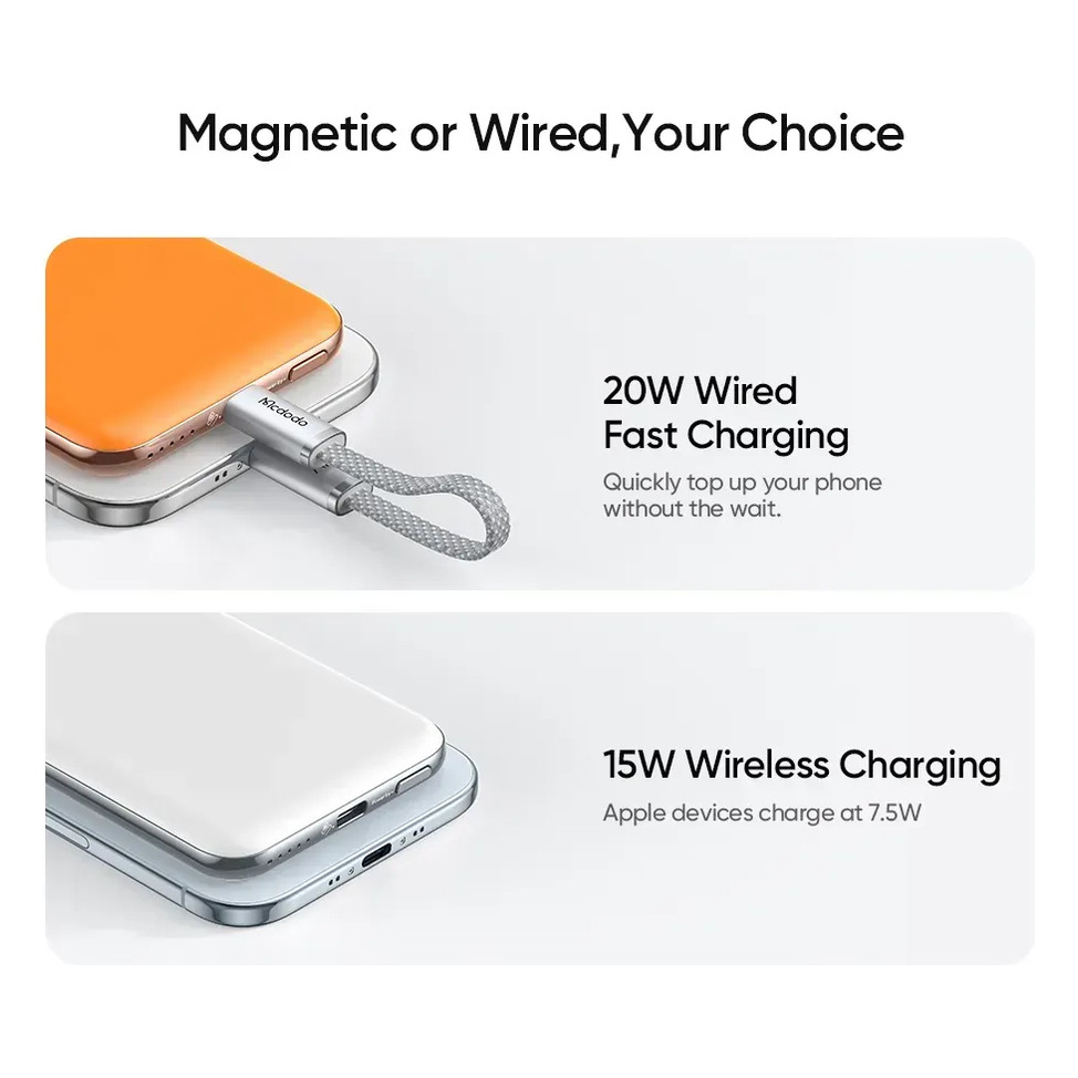 Батарея універсальна McDodo Magnetic Wireless 20W 5000mAh MetaAir Black (MC-2931) — фото 7